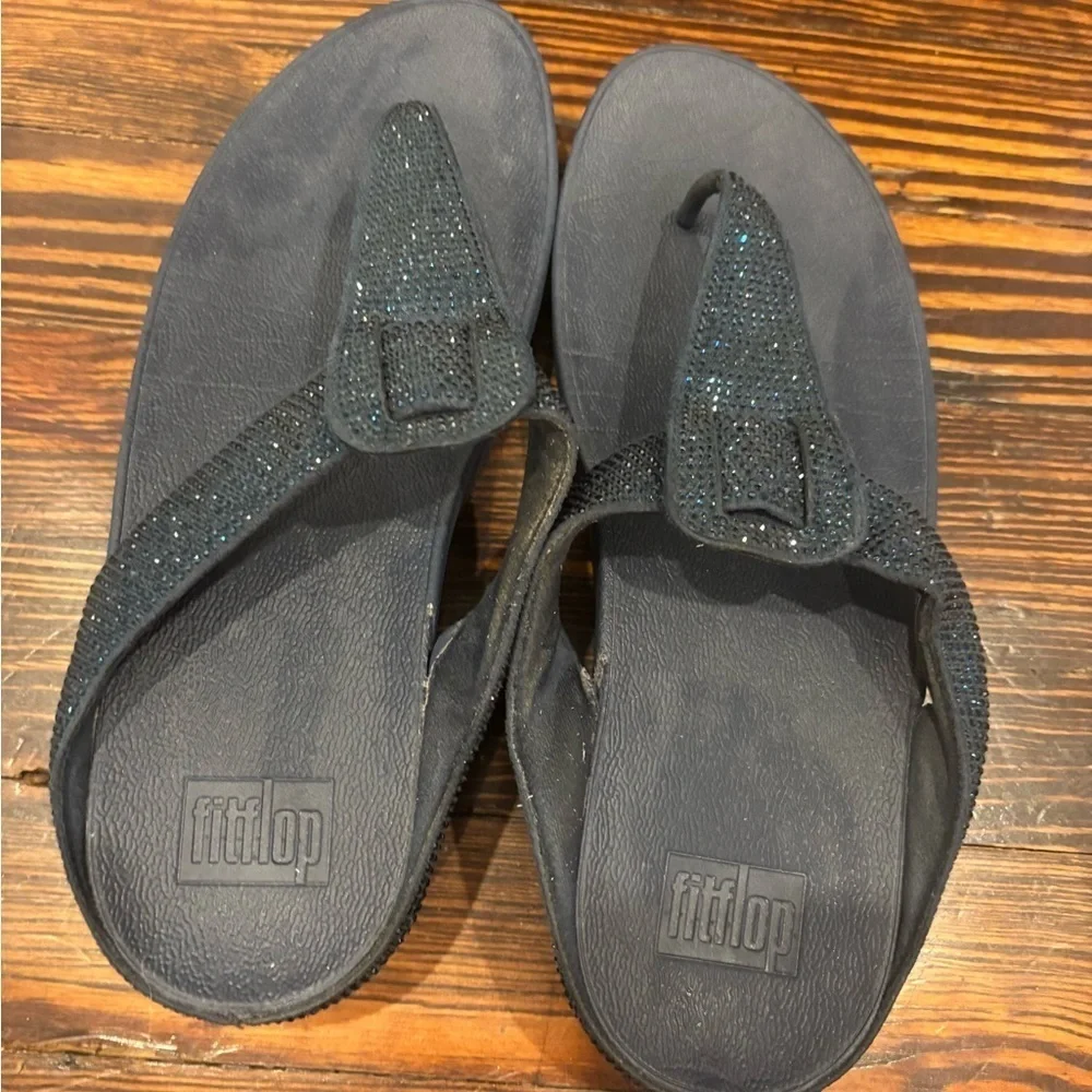 Fitflop Lulu Blue Glitter Flip Flops Navy Women’s Size 10